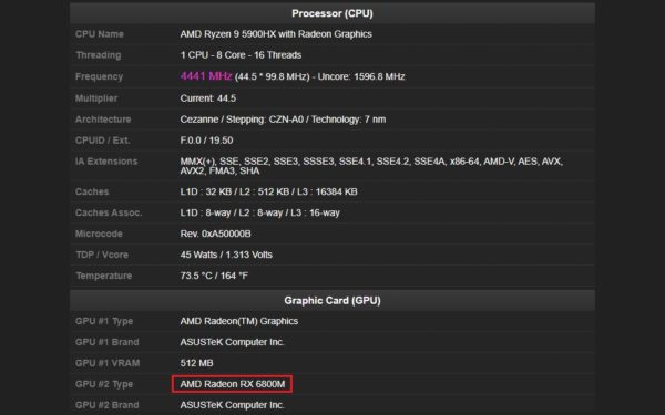 Мобильный Radeon RX 6800M замечен в составе ноутбука Asus | AMD news